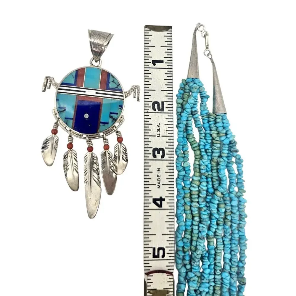 Rare Ray Tracey Knifewing Navajo Sterling Silver Pendant & Turquoise Necklace